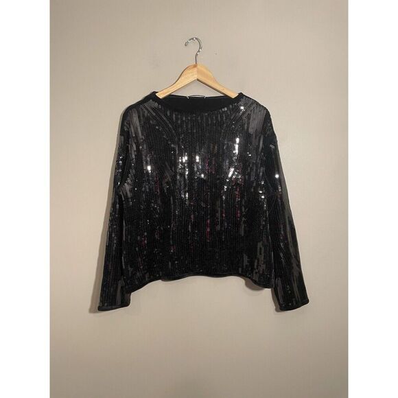 Gallery Sequin Chenille Sweater Women’s Large Long Sleeve‎ Black NWT - Picture 2 of 7